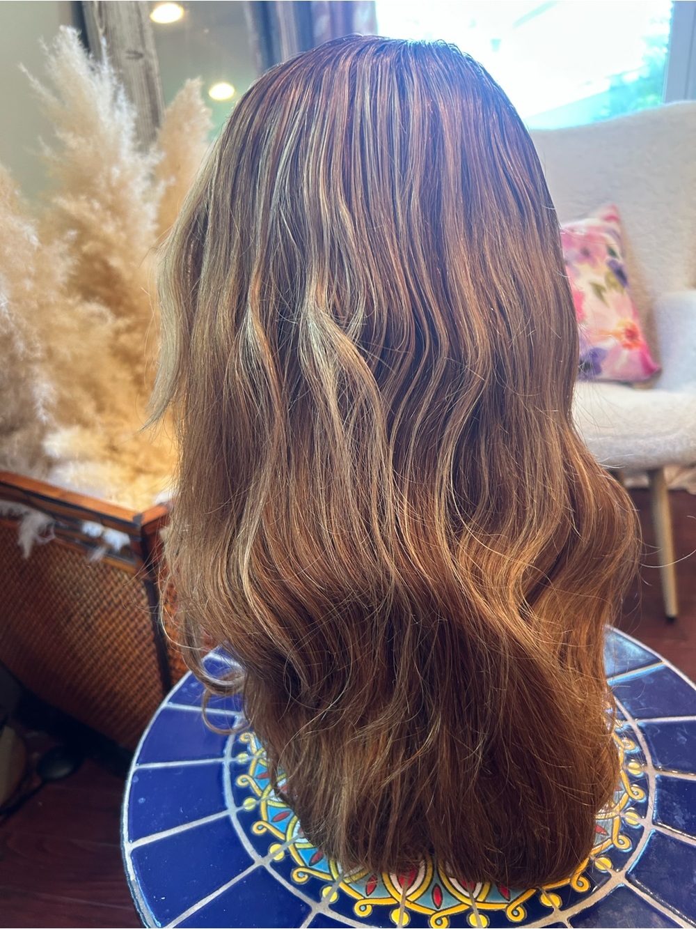 Human hair, full wig - Natural Brown with Blonde Highlights by NADULA 18”